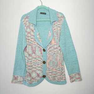 Vintage GIZEL‎ 1X Blue Pastel Knit Cardigan Sweater Blazer Button Front